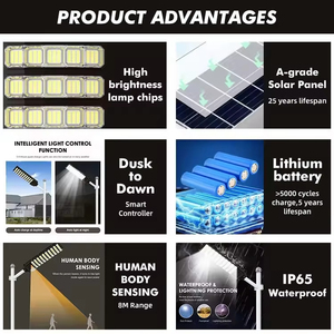 โคมไฟถนนโซลาร์เซลล์ LED กำลังไฟ 600W/800W/1000W แบบรวม  แบตเตอรี่ซิลิคอนโมโนคริสตัลไลน์  ตัวโคมไฟ ABS กันน้ำ IP65 รุ่น NJ-WJ IP65 Wa - Product Image 3
