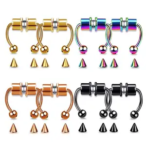 Evorte Wholesale Stainless Steel Fake Horseshoe Nostril Non-Piercing Body Jewelry Faux Gold Black Magnetic Septum Lip Hoop Ring