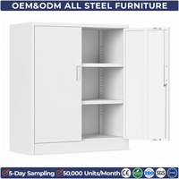 Armoire de rangement en acier blanc basse, 2 portes battantes, classeur métallique avec étagères réglables pour la maison, le bureau ou le garage