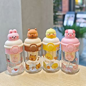 C213 Cute Cartoon Straw Cup Botella de <span class=keywords><strong>vidrio</strong></span> recubierta de <span class=keywords><strong>agua</strong></span> para beber directamente Capacidad de 400ml para <span class=keywords><strong>agua</strong></span> <span class=keywords><strong>mineral</strong></span> - Product Image 4
