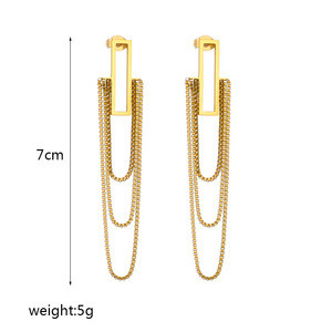 Geometric Long Drop Earrings Gold Plated Titanium Steel Multi Layer Chain Tassel Party Fashion Jewelry - Product Image 4