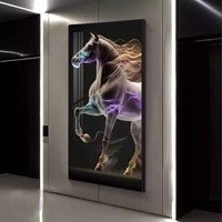 Décoration d'intérieur, grande taille, prêt à accrocher, tableaux en porcelaine cheval blanc, art mural LED en verre cristal, peinture de cheval