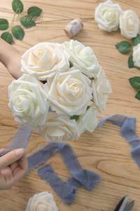Bouquets <span class=keywords><strong>de</strong></span> mariage 25 pièces 3D réel aspect <span class=keywords><strong>ivoire</strong></span> mousse Roses tiges bricolage mariage douche nuptiale Graduation décor <span class=keywords><strong>de</strong></span> noël à la main - Product Image 5