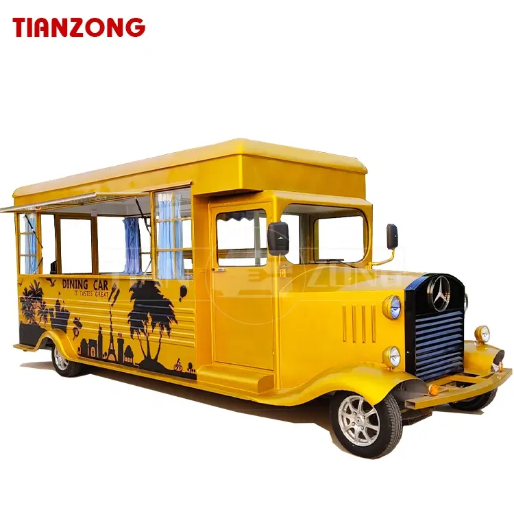 TIANZONG V23 लोकप्रिय CE अनुमोदित विंटेज इलेक्ट्रिक खानपान खाद्य ट्रक बिक्री के लिए रसोई सैलून मोबाइल ट्रेलर इतालवी बर्फ गाड़ी