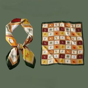 ผ้าพันคอสี่เหลี่ยมผ้าซาตินสไตล์เกาหลีสำหรับผู้หญิง ขนาด 70x70 ซม. แฟชั่นฤดูร้อน ลายสีตัดกัน ดีไซน์ลายสก็อตโพลีเอสเตอร์แบบใหม่ - Product Image 2