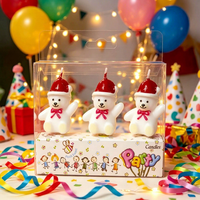 3-teiliges Set Niedliche Bärenförmige Geburtstagskerzen, Weiße Teddybär-Kerzen mit Weihnachtsmütze für Weihnachts- und Geburtstagstorten-Dekoration