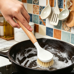 Wooden Cleaning Brush Bamboo Bristles Non-Stick Pan Scrubber Kitchen Dishwashing Tool - Product Image 3