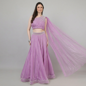 Conjunto de Lehenga Choli de Diseño Étnico para Mujer, Color Cebolla con Adornos de Perlas, para Cualquier Ocasión - Product Image 1