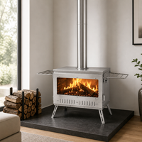Cheminée à bois moderne haut de gamme avec grande fenêtre de visualisation en verre et étagères latérales pour le camping en plein air et le chauffage intérieur