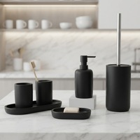 Ensemble d'accessoires de salle de bain en résine noire mate, 6 pièces, distributeur de savon cylindrique, porte-brosse de toilette, décoration nordique pour la salle de bain et la maison