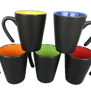 Set Mug Kopi Stoneware Keramik Set Mug Kapur Hitam Matt