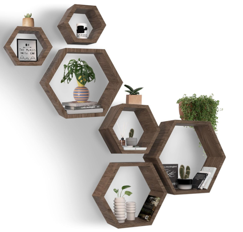 Wooden-Hexagon-Shelves-Wall-