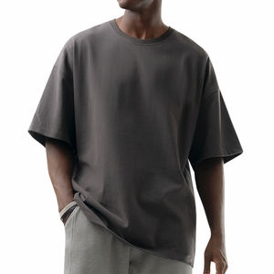 T-shirts de sport à épaules tombantes unis 100% coton pour hommes, t-shirts surdimensionnés épais 240gsm avec logo personnalisé en gros - Product Image 2