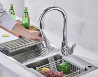 Robinet de cuisine moderne en acier inoxydable chromé avec cartouche en céramique, montage sur plan, mitigeur chaud/froid extractible