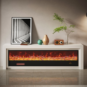 Support TV moderne en bois massif MDF blanc minimaliste avec foyer électrique pour téléviseur de 65 pouces - Product Image 6