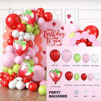 Arche de ballons en latex motif fraise avec impression sérigraphiée pour anniversaire, baby shower, décoration intérieure, décorations de fête de mariage