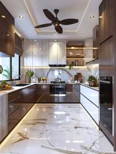Armoire <span class=keywords><strong>de</strong></span> <span class=keywords><strong>cuisine</strong></span> au design moderne personnalisée, <span class=keywords><strong>peinture</strong></span> cuite à haute brillance brun chaud <span class=keywords><strong>pour</strong></span> la maison - Product Image 6