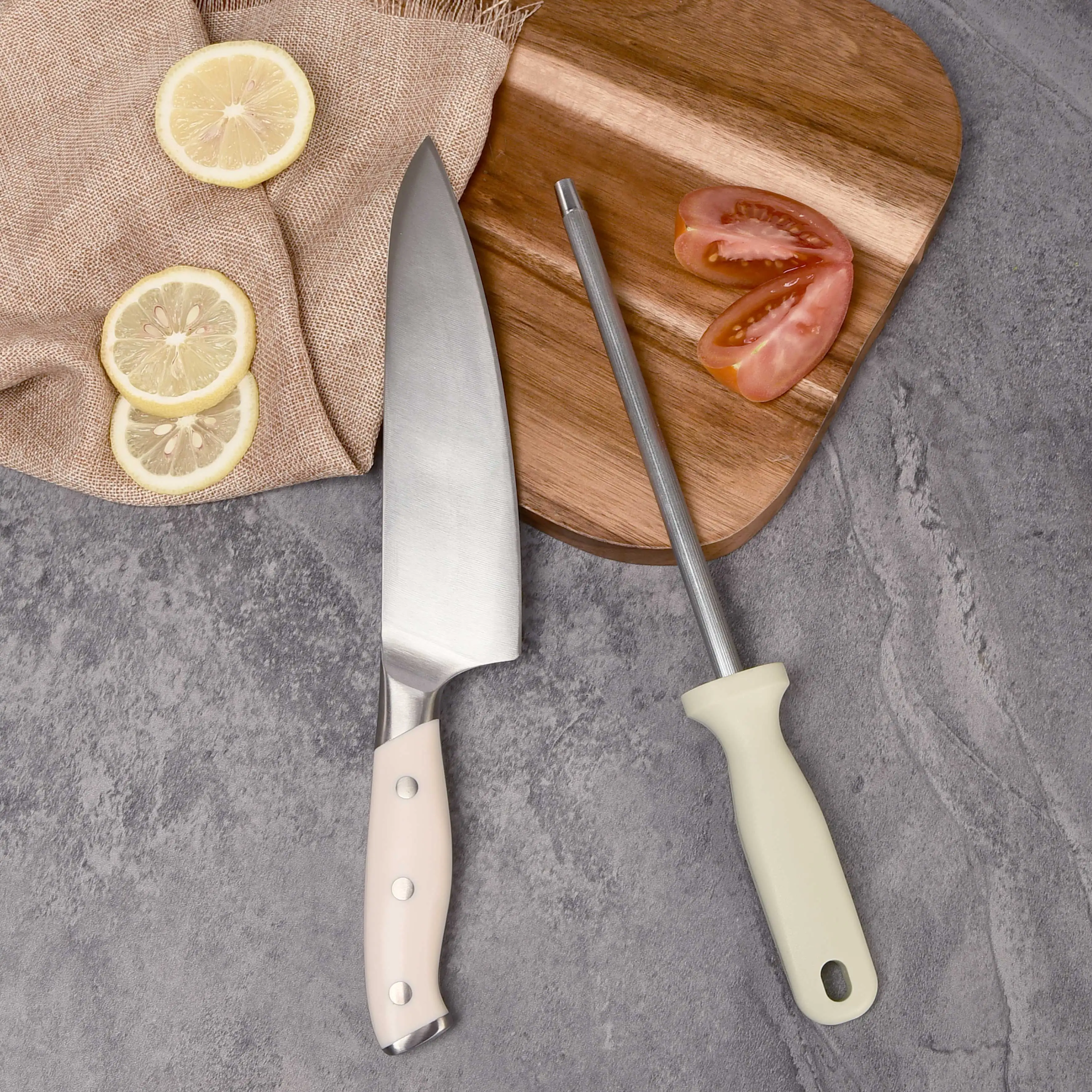 طقم سكاكين مطبخ احترافي مكون من 15 قطعة من الفولاذ المقاوم للصدأ طقم سكاكين طاهٍ عالي الكربون مع شكل سكين خشبي