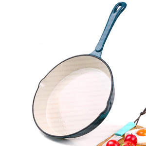 Sartén plana redonda de hierro fundido esmaltado personalizada OEM/ODM, utensilios de cocina, material metálico - Product Image 1
