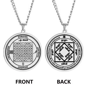 Collar con Colgante de Acero Inoxidable Amuleto Sello de la Llave de Salomón Tercer Pentáculo del Sol Talismán Cuadrado Mágico de Esoterismo Wicca - Product Image 2