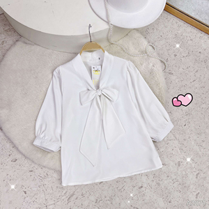Camisa de manga larga para mujer con lazo grande, top informal de oficina, manga raglán, tres cuartos, para todas las estaciones - Product Image 6
