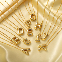 Collier pendentif lettre initiale alphabet en acier inoxydable plaqué or 18 carats, style ballon épais, 26 lettres, pour femmes et jeunes filles - Vente chaude