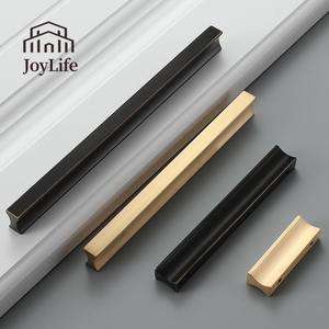 Minimalist <strong>Gold</strong> &amp; Black Brass <strong>Pull</strong> - Solid Brass Cabinet Handle for Wardrobe, <strong>Drawer</strong> &amp; Kitchen - Product Image 1