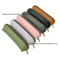 Étui à crayons et porte-monnaie en cuir PU épais avec fermeture éclair, fait à la main, organisateur de papeterie pour étudiants, NB006