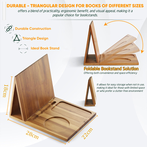 Acacia Wood Triangle Book Stand with Cup Pen <strong>Glasses</strong> Phone <strong>Holder</strong> Foldable Portable Smart Design for Bedroom <strong>Nightstand</strong> Office - Product Image 2