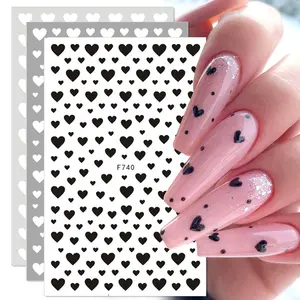 3D tırnak çıkartmalar siyah kalp aşk kendinden yapışkanlı kaymak harfler Nail Art süslemeleri yıldız çıkartmaları