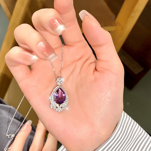 Collier pendentif en pierre naturelle de haute qualité, 9 pierres de 10*14mm en forme de poire, argent sterling 925, bijoux élégants pour femmes, à porter en soirée - Product Image 4