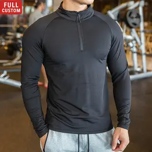 athletic 1/4 zip pullover golf training top polyester quick fit long sleeve gym shirt for men quarter zip sweatshirt pullover