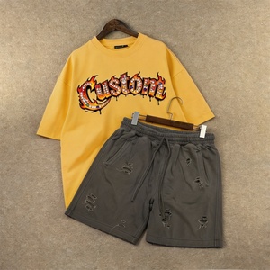 Ensemble T-shirt et short de sport pour homme, tendance 2026, haute qualité, avec logo imprimé effet vieilli - Product Image 1