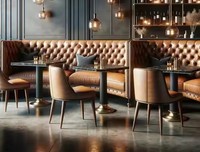 Restaurant de luxe haut de gamme au design antique Bouton en cuir personnalisé Cabine de canapé Sièges en forme de L Ensemble de meubles commerciaux
