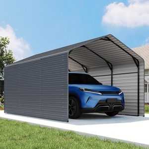 Abri de voiture en métal robuste 10x15 pieds, <span class=keywords><strong>garage</strong></span> extérieur avec panneaux latéraux en métal, abris de voiture fermés pour voitures et bateaux - Product Image 4