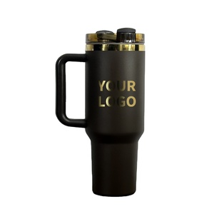 Premium Large 40oz Metal Travel <b>Mug</b> Custom Brown Chocolate <b>Gold</b> Plated Powder Coated Laser Engraved with Handle - Product Image 2