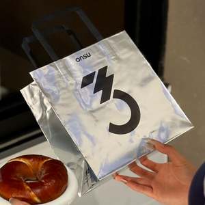 Custom Eco-Friendly Biodegradable Recyclable <b>Mirror</b> Bright Silver Card Personalized Commercial <b>Paper</b> Bag Bakery Takeaway - Product Image 6