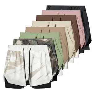 Pantalones cortos de camuflaje para hombre, Shorts deportivos 2 en 1 de secado rápido de doble cubierta