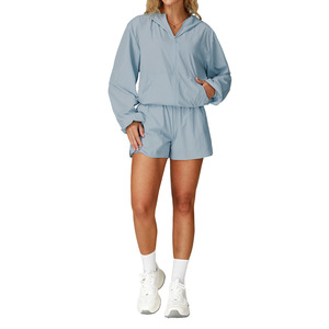 Saiffashion Bộ đồ thể thao chạy bộ thoáng khí chống tia UV cho nữ Bộ quần short 2 món 3043 thun nylon Eo co giãn - Product Image 5