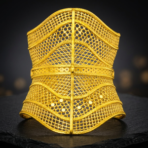 Wholesale 14K 18K 24K Gold Plated Wide Kada Intricate Floral Openwork Forming Kada Bracelets Turkish Style Arabic <b>Bridal</b> Jewelry - Product Image 4