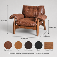Fauteuil en cuir ciré, fauteuil avec structure en bois de chêne pour salon, personnalisable OEM ODM