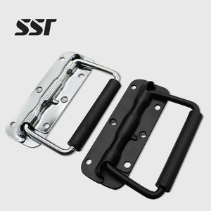 4.8 Inch Black Stainless Steel Modern Eco-Friendly Heavy Duty Spring <b>Handle</b> Cabinet Tool Box <b>Chest</b> Bag Rubber Grip Surface SSR - Product Image 1