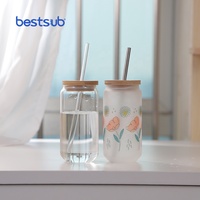 En gros, Gobelet en verre givré de 18oz 550ml, vierge pour sublimation, en forme de canette, pour eau, cola, vin, avec couvercle et paille, pour les fêtes