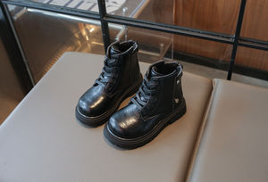 מגפי מרטין מעור PU עם שרוכים לילדים, סיטונאי, נגד החלקה, עמידים בפני שחיקה, מגפי קרסול יומיומיים לבית ספר לבנים ולבנות - Product Image 5