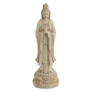 Groothandel Custom Grote Wit Marmeren Steen Staande Guan Yin Boeddha Standbeelden