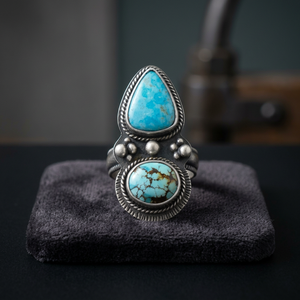 Antique 925 Sterling Silver Turquoise Stone Bezel Setting Cute Boho Ring Handmade Solid Silver Natural Turquoise Gemstone - Product Image 2