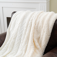 Câble tricot jeter noël réversible chaud confortable pull acrylique coton bébé tricoté couverture pour lit canapé avec doublure Sherpa