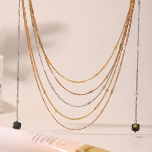 316L thép không gỉ 18K vàng PVD mạ nhiều lớp chuỗi búa <span class=keywords><strong>8</strong></span> ký tự hình bên chuỗi đá tự nhiên tua Vòng cổ - Product Image 2