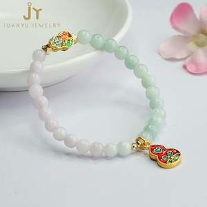 Bracelets de jade vert en pierre naturelle avec pompon <span class=keywords><strong>gourde</strong></span> Bracelets de perles de jade du Myanmar Bijoux de mode Bracelets de perles de jadéite de Birmanie - Product Image 5