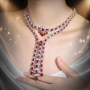 Collier de fiançailles de luxe plaqué or avec rubis taille poire pour femme - Product Image 4